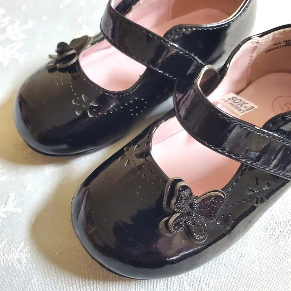 OshKosh Genuine Kids Black Hook Loop Closure Shoes Baby Girl Size 5 - Picture 4 of 11